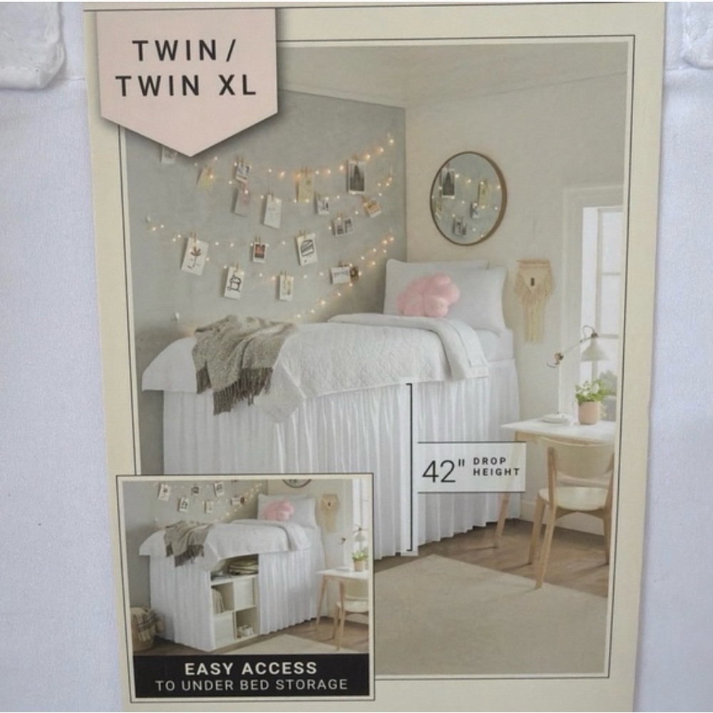 Rachel Zoe White Twin/Twin XL Bed Skirt Pleated 42" Drop